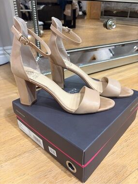 Vince Camuto Corlina Beige Ankle-Strap Block Heel Sandals Size 11